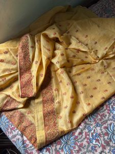 Pure tussar kasmiri sozni embroidery sari