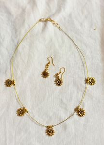 Golden Sunflower Necklace &amp; Earrings Set