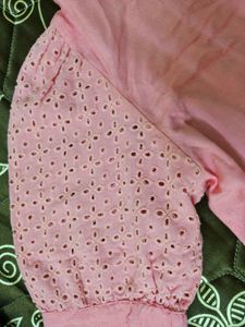 Chic Pink Button-Up Top with Eyelet Sleeves