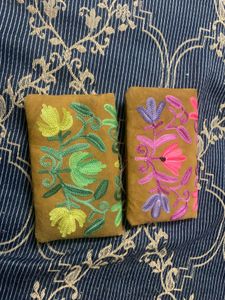 Embroidered Suede Pouches - Set of 2