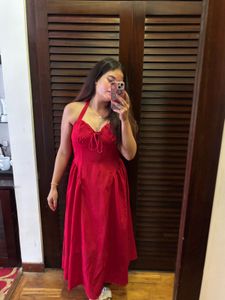 Elegant Red Halter Neck Maxi Dress