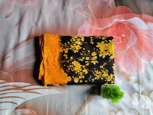 Elegant Black &amp; Yellow Floral Saree