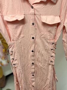 Chic Pink Lace-Up Shirt Dress