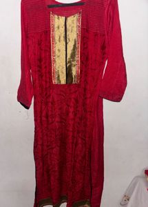 Elegant Red Kurta with Gold Embellishment