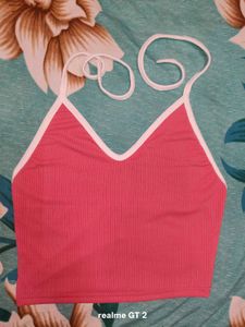 Shein Fitted Halter Tie-Up Neck Contrast Top