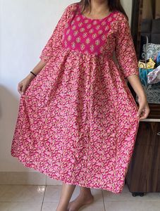 Vibrant Pink Floral Print Kurti maternity Dress