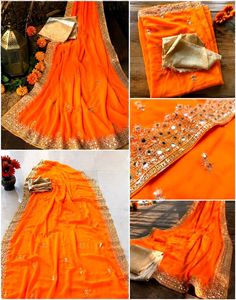 Vibrant Orange Embroidered Saree