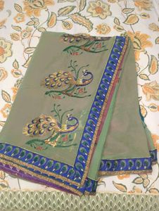 Elegant Peacock Embroidered Saree