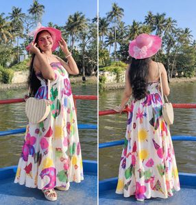 Boho Maxi Dress with Tropical Print