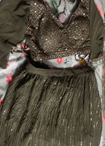 Olive Green Sequined Lehenga Set
