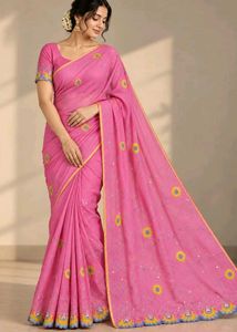 Beautiful Pink Embroidered Silk Saree
