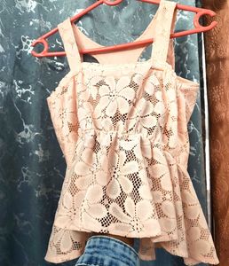 Elegant peach colour Lace Peplum Top