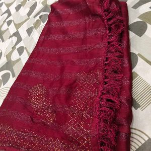Elegant Maroon Saree with Glitter Stripes