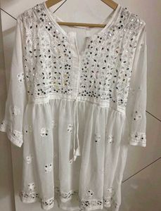 Mirrorwork Chikankari white tunic kurta