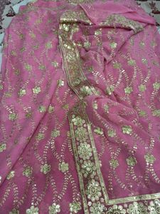 Pink Saree With Gold Sequin Work