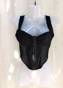 Black Lace Trim Corset Top