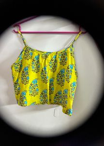 Yellow Floral Print Crop Top
