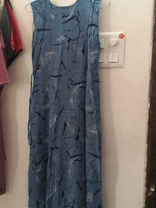 Blue Printed Sleeveless Dress