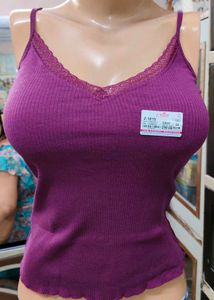 Purple Lace Trim Ribbed Tank Top