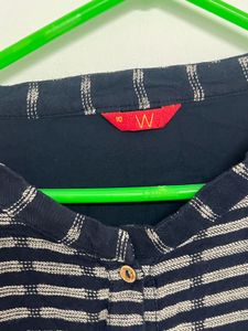 Navy Blue Striped Cotton Kurta