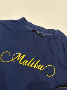drop shoulder Navy Blue Malibu Graphic T-Shirt