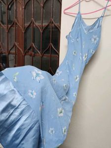 pinteresty fairycore sky floral satin Maxi Dress