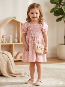 Cute Pink Floral Smocked Dress