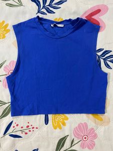 Vibrant Blue Sleeveless Crop Top