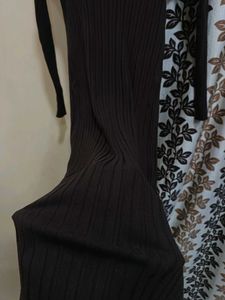 Elegant Brown Ribbed Bodycon Dress
