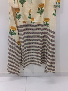 Floral Kurti with Striped Hem