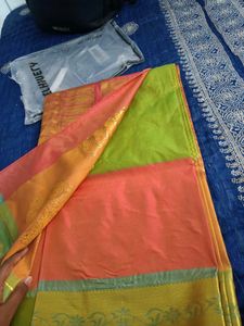 Elegant Green & Orange Saree pure pattu