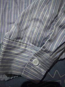 Blue Striped Shirt with Red Bow
