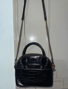 Chic Black Croc Effect Dome Bag
