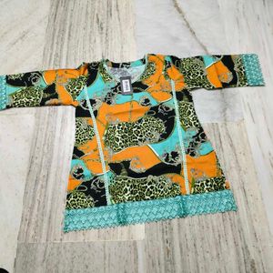 Vibrant Print Kurta with Lace Trim