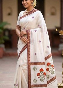 Elegant Cream Saree with Floral Border