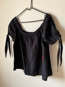 Black Off-Shoulder Embroidered Top
