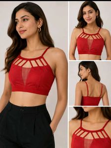 Red Cage-Neck Strappy Sports Bra