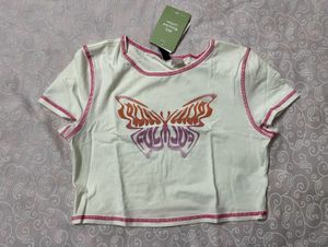White Butterfly Graphic Crop Top