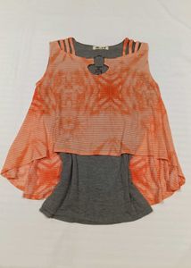 Orange & Grey Sheer Layered Top