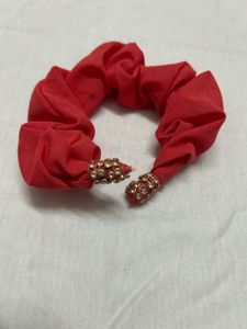 Red Scrunchie with Embellishments
