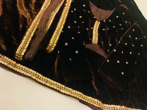 Elegant Brown Velvet Lehenga Choli Set