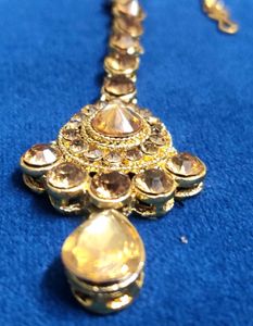 Golden AD Party Wear Pearl Maangtika