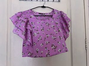 Purple Floral Ruffle Sleeve Top