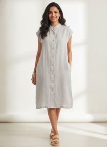 Crushed Linen Button-Up Dress