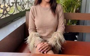 faux ostritch Feather Trim Sweater Top