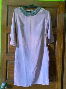 Sheer Pink Embellished Collar Dress
