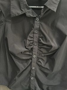Chic Black Ruched Button-Up Top