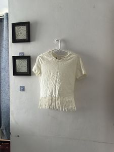 Cream Fringe T-Shirt