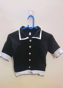 Black &amp; White Collared Top