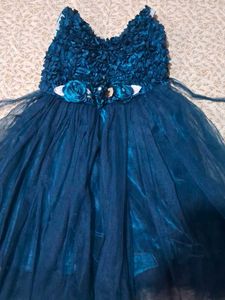 Stunning Teal Blue Gown with Floral Accents